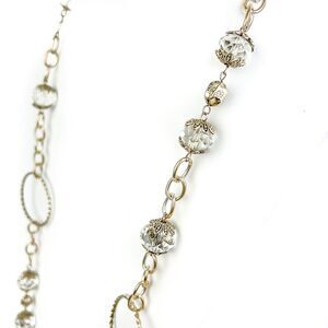 Necklace Faceted Glass Beads Chain Circle Links Silver Tone Toggle Long